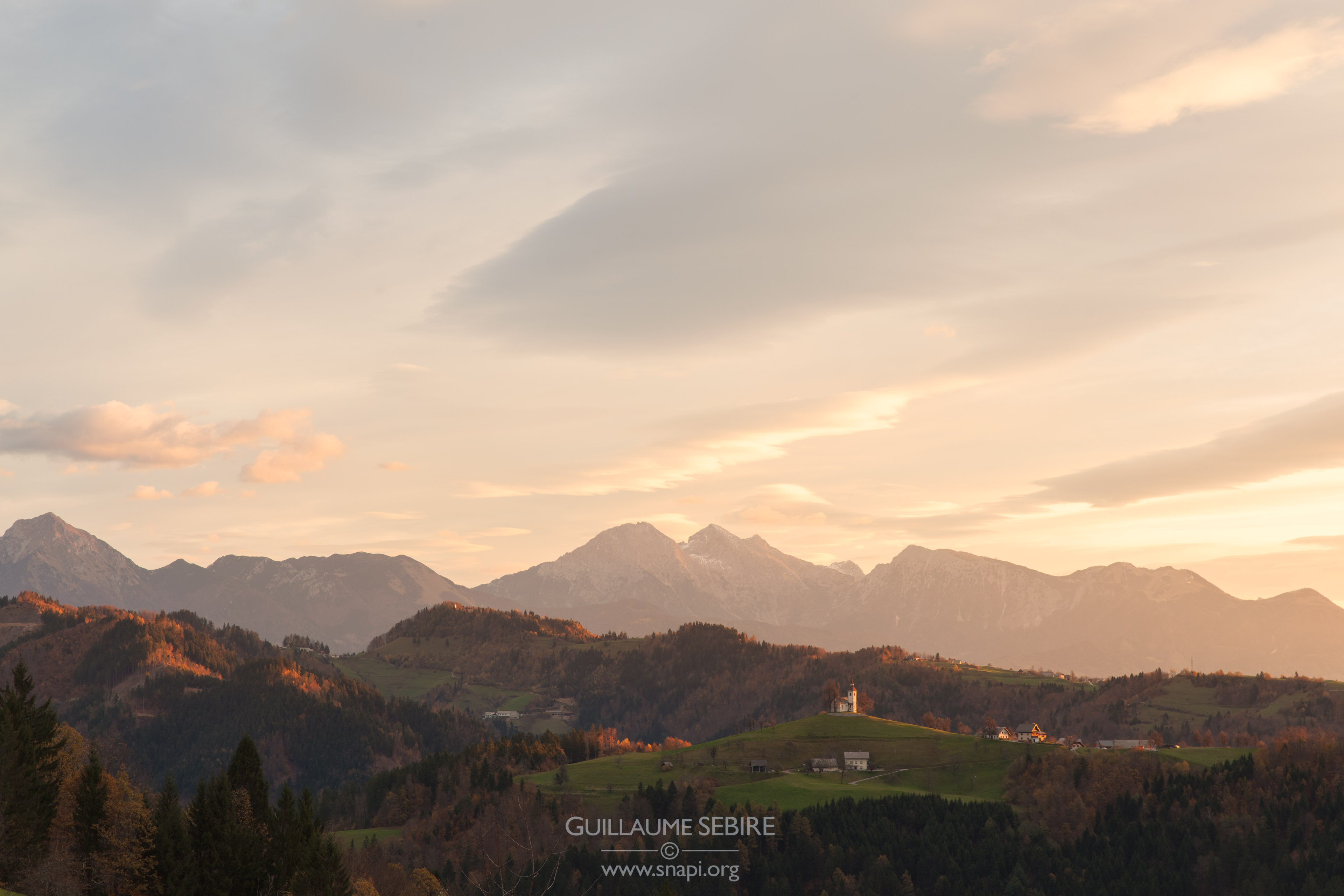 Sunrise over Slovenian mountains