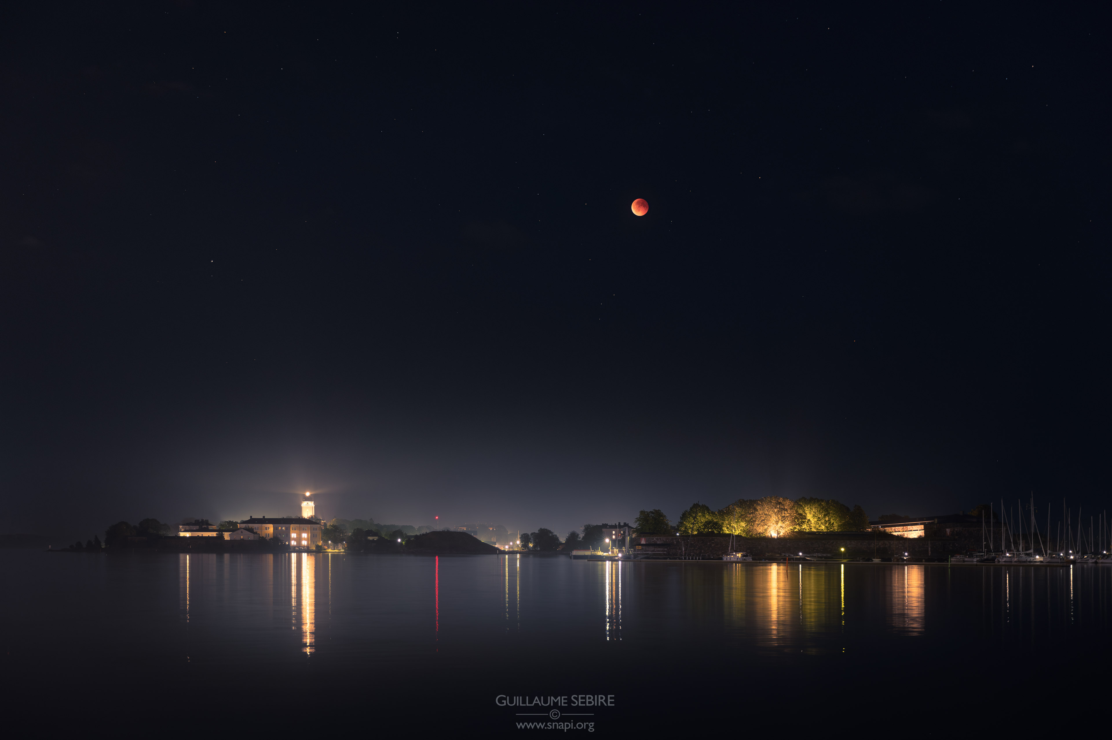 September 7th, 2025 full Moon eclipse over Suomenlinna and Särkänlinna, Helsinki, Finland